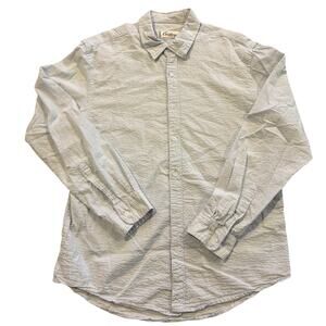 California Shirt Co Large Long Sleeve Seersucker Blue White Striped Cotton